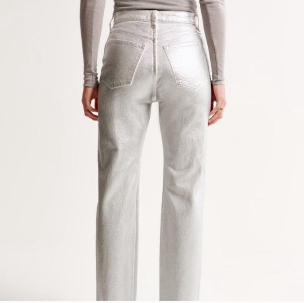 Abercrombie & Fitch Silver Metallic Flare Jeans Size 4 / 27 - Picture 8 of 8